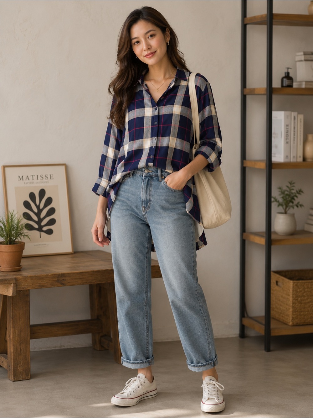 Como Vintage Navy Blue,Red Plaid